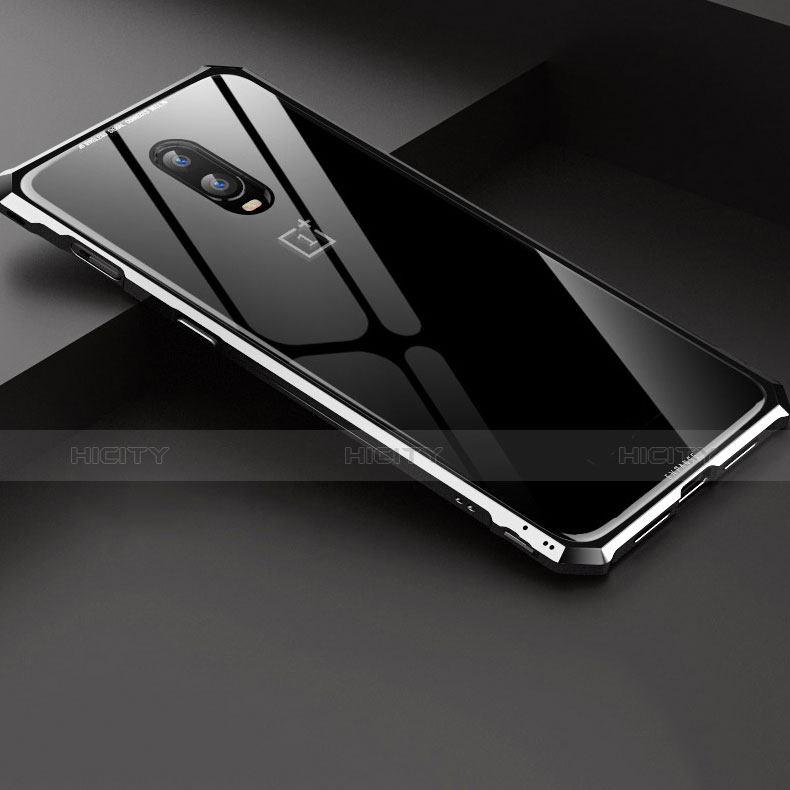 Custodia Lusso Alluminio Laterale Specchio Cover per OnePlus 6T Argento