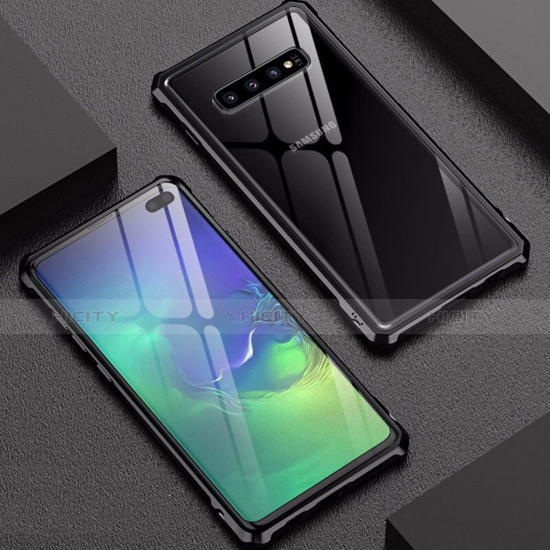 Custodia Lusso Alluminio Laterale Specchio Cover per Samsung Galaxy S10 Plus Nero