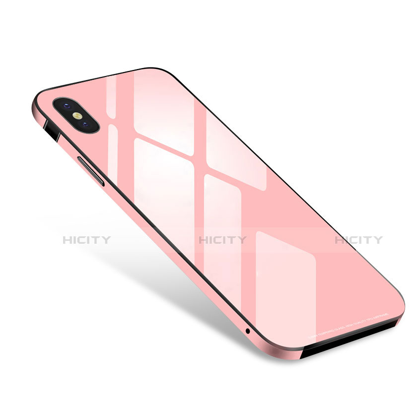 Custodia Lusso Alluminio Laterale Specchio Cover S01 per Apple iPhone X Rosa