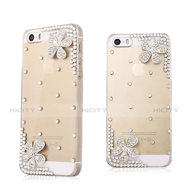 Custodia Lusso Diamante Strass Gioielli Fiori per Apple iPhone 5S Bianco