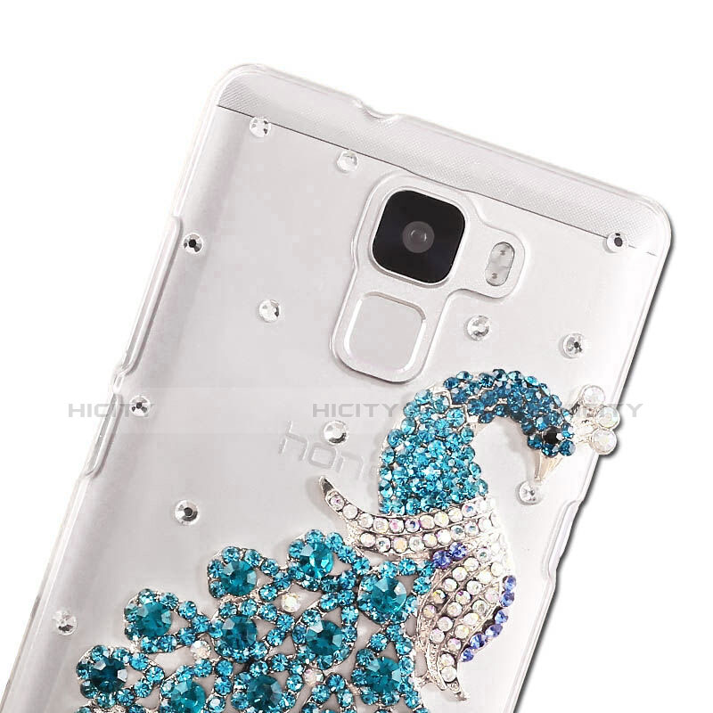 Custodia Lusso Diamante Strass Gioielli Pavone per Huawei Honor 7 Dual SIM Cielo Blu