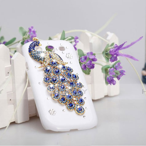 Custodia Lusso Diamante Strass Gioielli Pavone per Samsung Galaxy S3 4G i9305 Blu