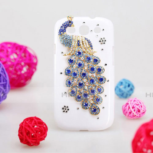 Custodia Lusso Diamante Strass Gioielli Pavone per Samsung Galaxy S3 III i9305 Neo Blu