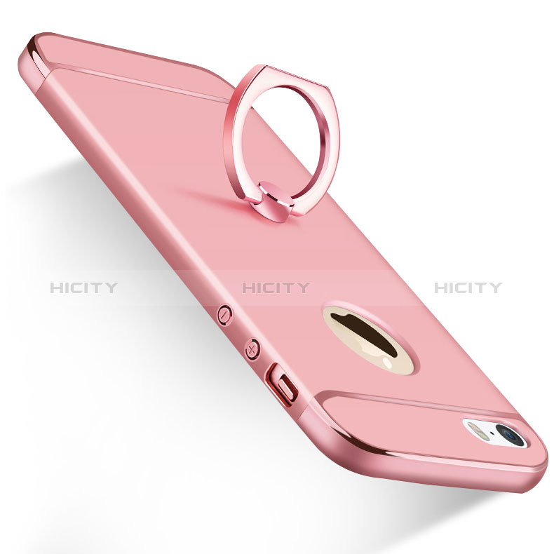 Custodia Lusso Metallo Laterale e Plastica con Anello Supporto A01 per Apple iPhone 5 Rosa