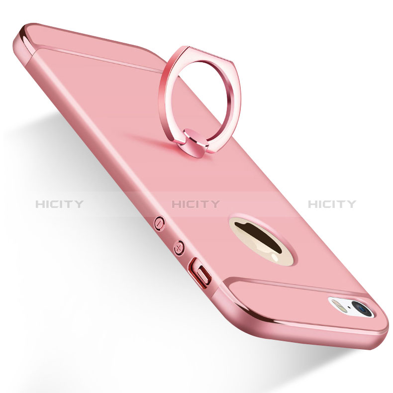 Custodia Lusso Metallo Laterale e Plastica con Anello Supporto A01 per Apple iPhone 5S Rosa