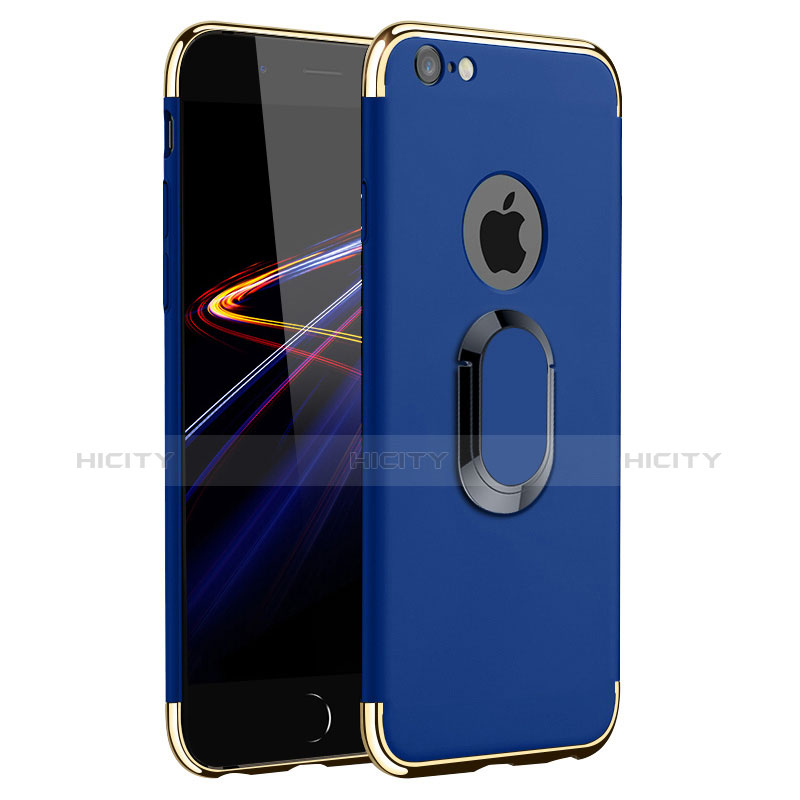 Custodia Lusso Metallo Laterale e Plastica con Anello Supporto A01 per Apple iPhone 6 Plus Blu