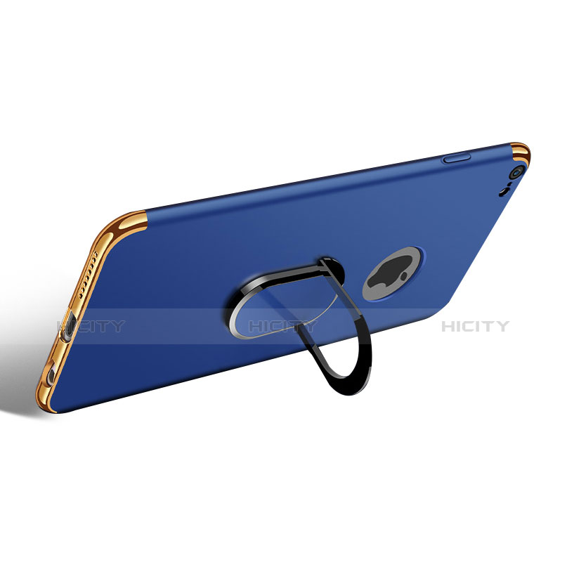 Custodia Lusso Metallo Laterale e Plastica con Anello Supporto A01 per Apple iPhone 6 Plus Blu