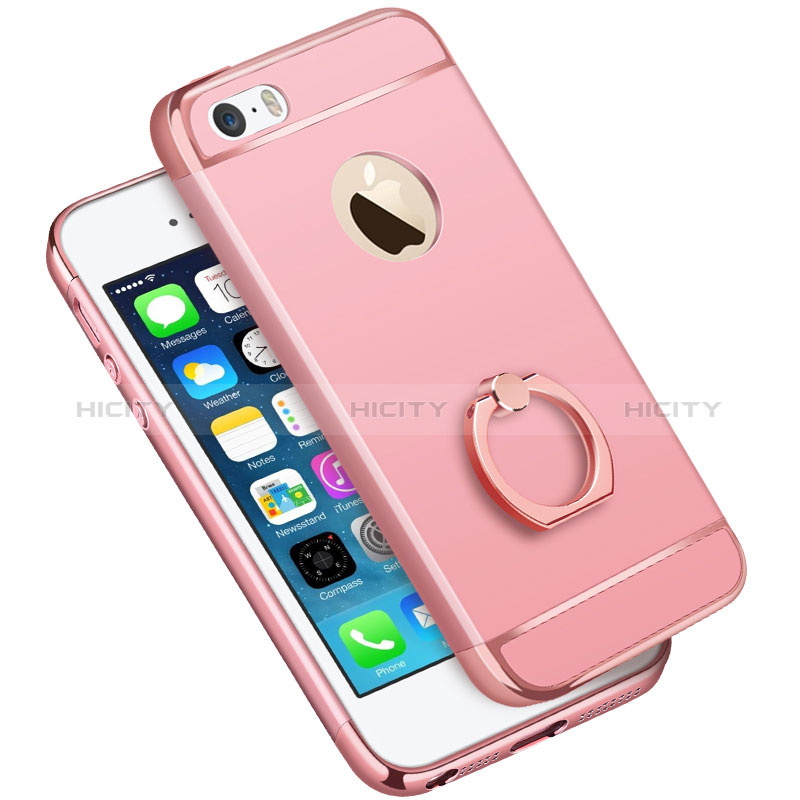 Custodia Lusso Metallo Laterale e Plastica con Anello Supporto A01 per Apple iPhone SE Rosa