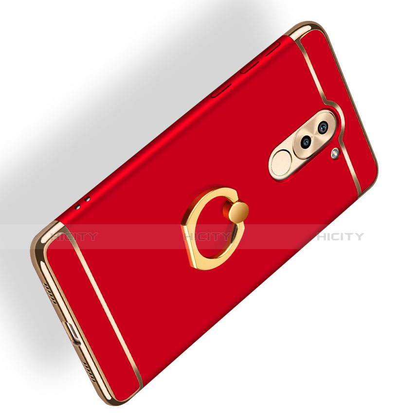 Custodia Lusso Metallo Laterale e Plastica con Anello Supporto A02 per Huawei Honor 6X Pro Rosso