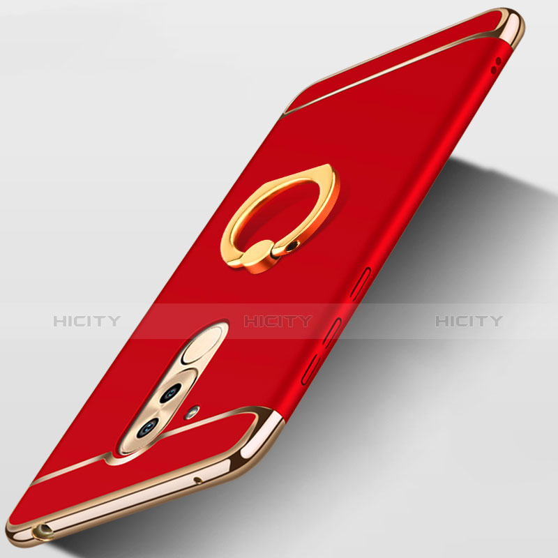 Custodia Lusso Metallo Laterale e Plastica con Anello Supporto A02 per Huawei Mate 9 Lite Rosso