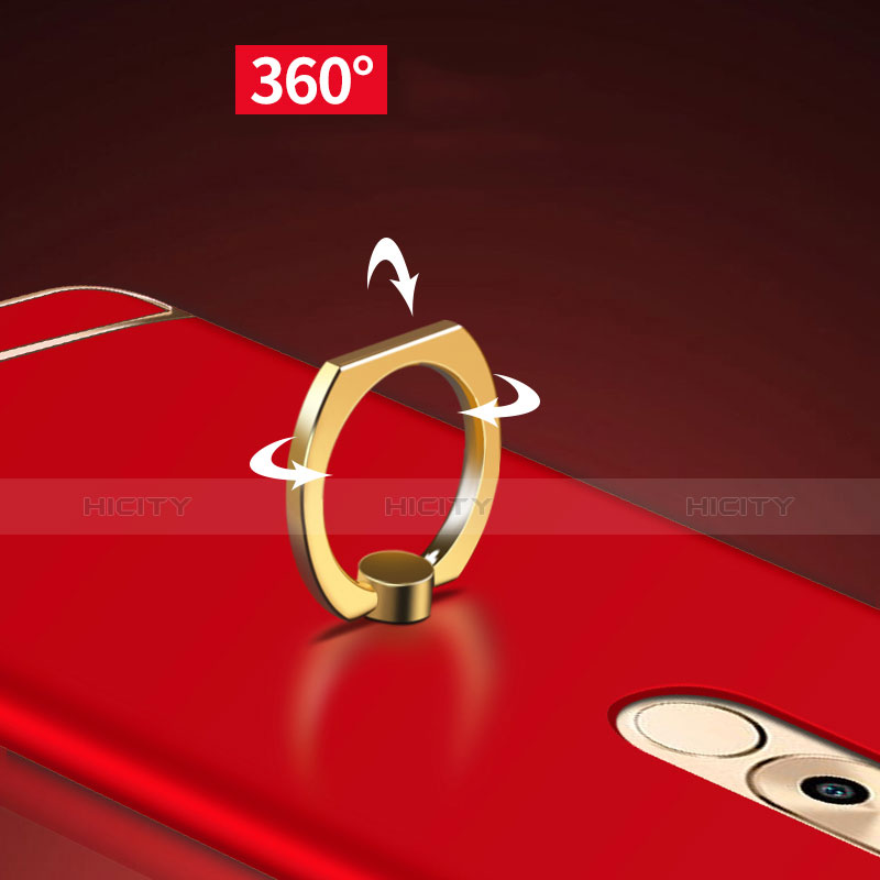 Custodia Lusso Metallo Laterale e Plastica con Anello Supporto A02 per Huawei Mate 9 Lite Rosso