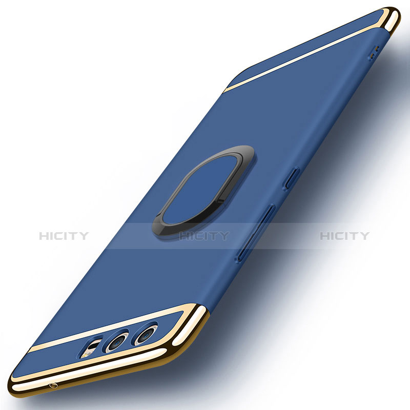 Custodia Lusso Metallo Laterale e Plastica con Anello Supporto A02 per Huawei P10 Blu