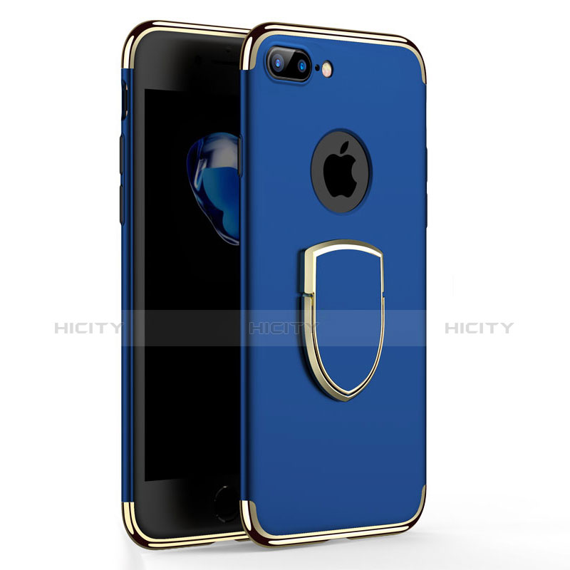 Custodia Lusso Metallo Laterale e Plastica con Anello Supporto A03 per Apple iPhone 8 Plus Blu
