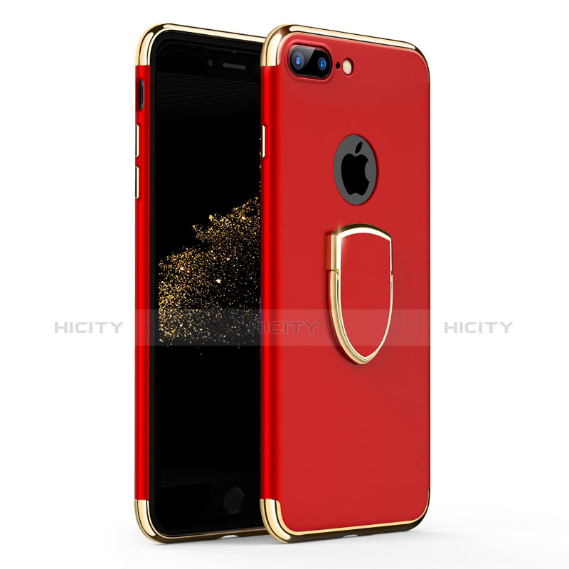 Custodia Lusso Metallo Laterale e Plastica con Anello Supporto A03 per Apple iPhone 8 Plus Rosso