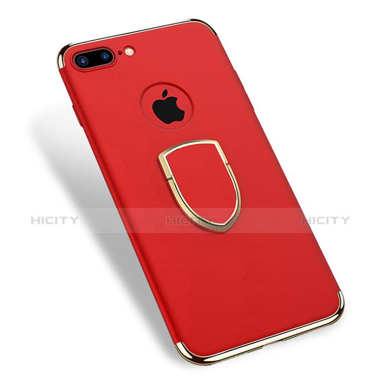Custodia Lusso Metallo Laterale e Plastica con Anello Supporto A03 per Apple iPhone 8 Plus Rosso