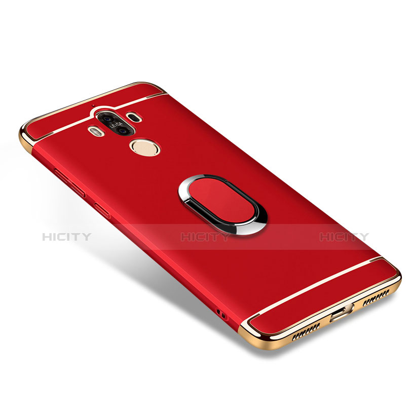 Custodia Lusso Metallo Laterale e Plastica con Anello Supporto A03 per Huawei Mate 9 Rosso