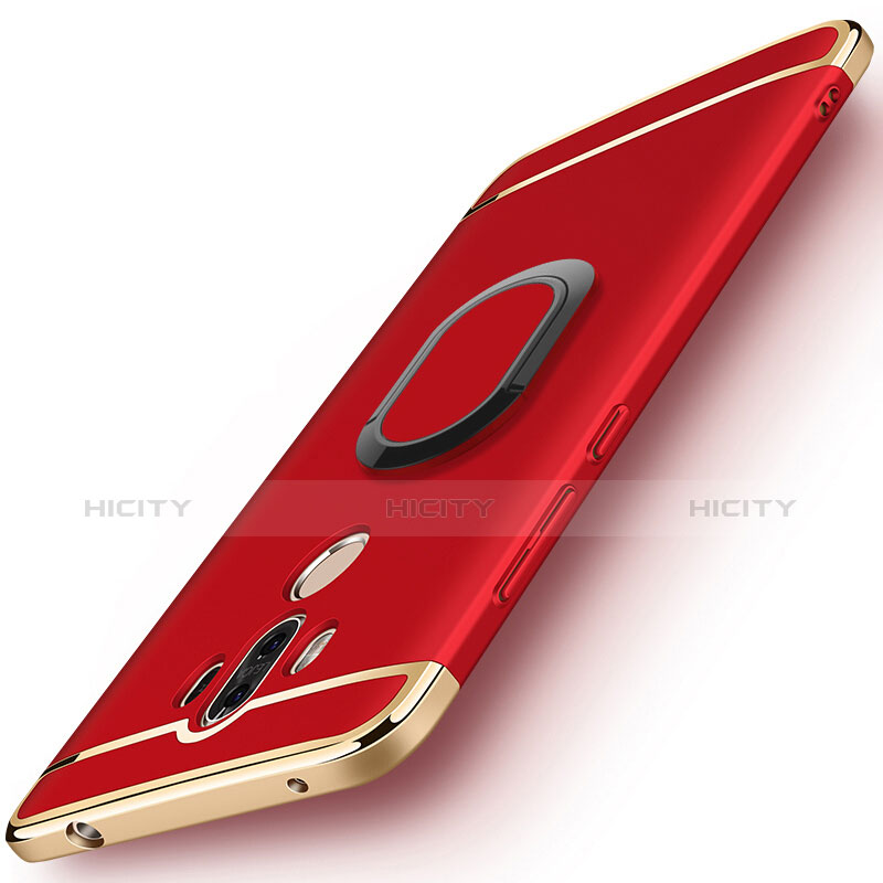 Custodia Lusso Metallo Laterale e Plastica con Anello Supporto A03 per Huawei Mate 9 Rosso