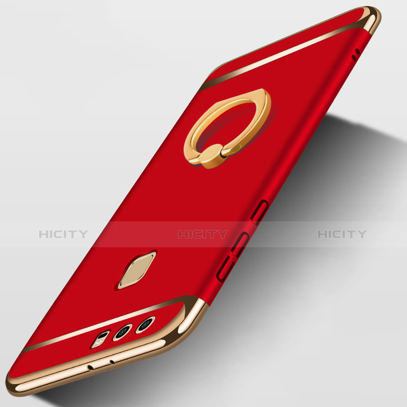 Custodia Lusso Metallo Laterale e Plastica con Anello Supporto A03 per Huawei P9 Rosso