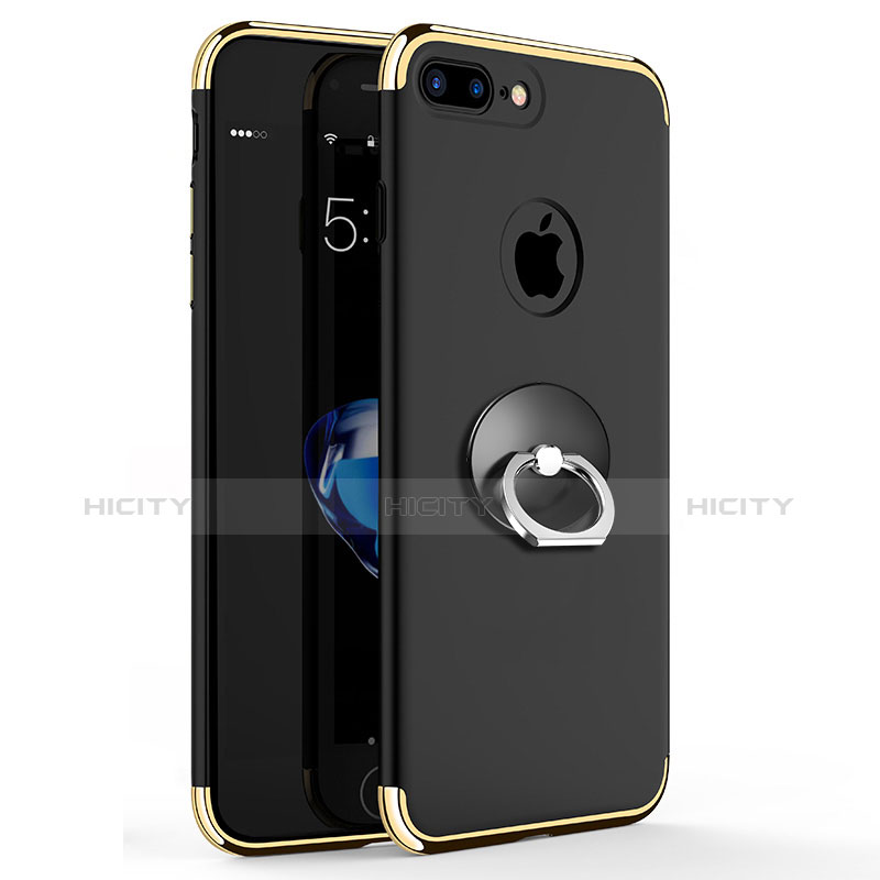 Custodia Lusso Metallo Laterale e Plastica con Anello Supporto A04 per Apple iPhone 8 Plus Nero