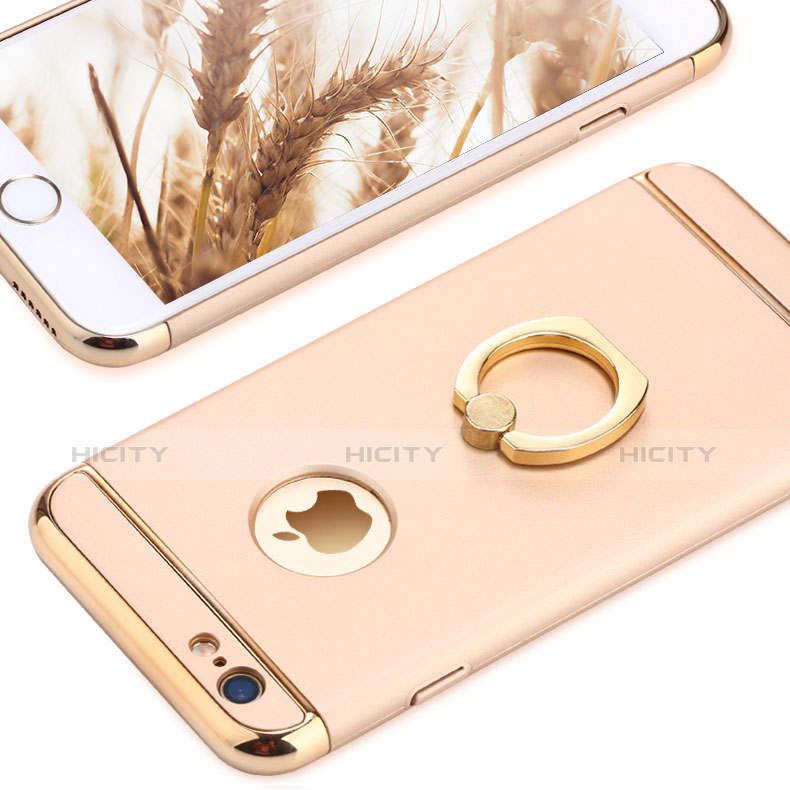 Custodia Lusso Metallo Laterale e Plastica con Anello Supporto A05 per Apple iPhone 6 Oro