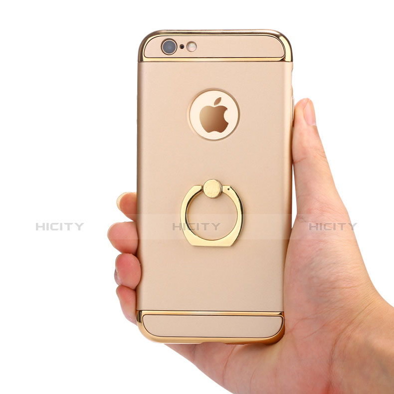 Custodia Lusso Metallo Laterale e Plastica con Anello Supporto A05 per Apple iPhone 6 Plus Oro