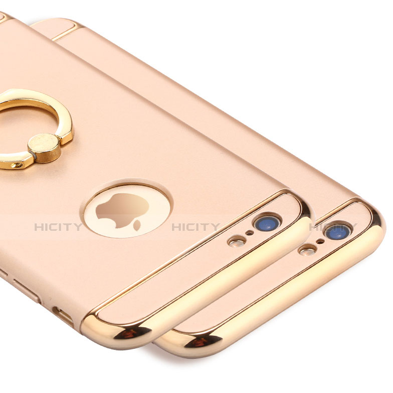 Custodia Lusso Metallo Laterale e Plastica con Anello Supporto A05 per Apple iPhone 6S Oro