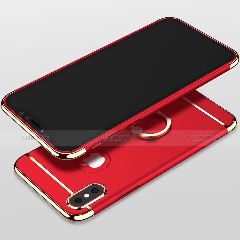 Custodia Lusso Metallo Laterale e Plastica con Anello Supporto F02 per Apple iPhone X Rosso