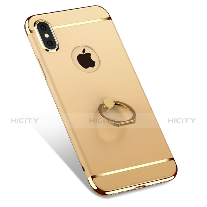 Custodia Lusso Metallo Laterale e Plastica con Anello Supporto F02 per Apple iPhone Xs Max Oro