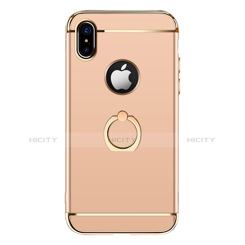 Custodia Lusso Metallo Laterale e Plastica con Anello Supporto F02 per Apple iPhone Xs Oro