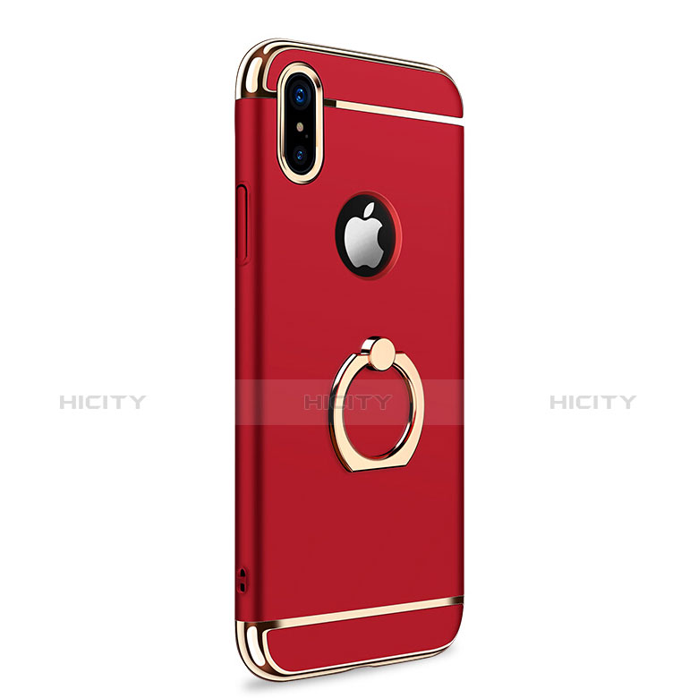 Custodia Lusso Metallo Laterale e Plastica con Anello Supporto F02 per Apple iPhone Xs Rosso