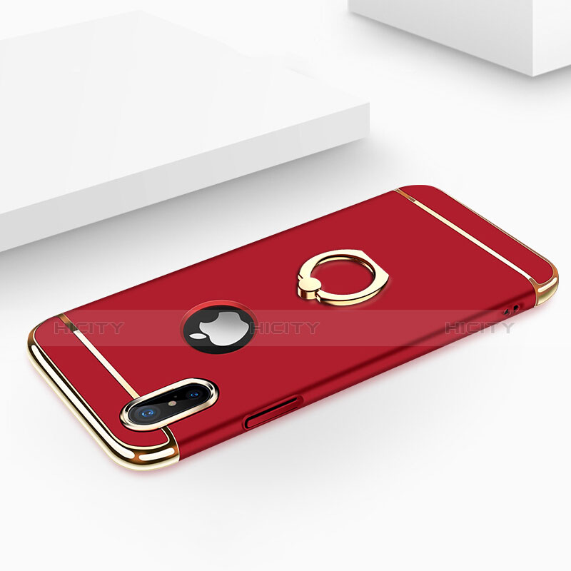 Custodia Lusso Metallo Laterale e Plastica con Anello Supporto F02 per Apple iPhone Xs Rosso