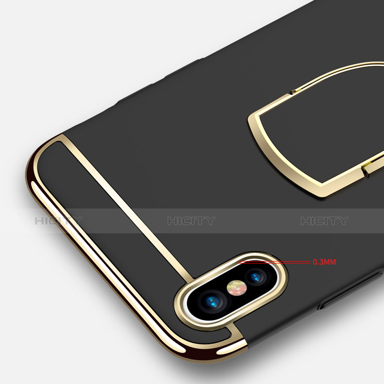 Custodia Lusso Metallo Laterale e Plastica con Anello Supporto F05 per Apple iPhone X Nero