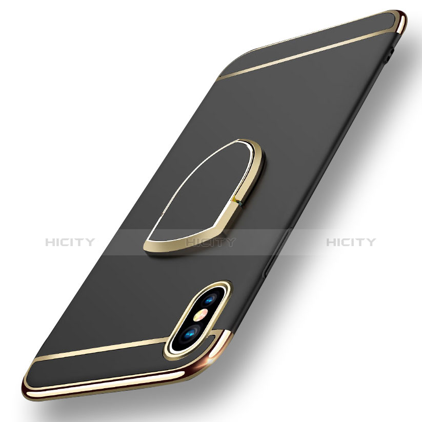 Custodia Lusso Metallo Laterale e Plastica con Anello Supporto F05 per Apple iPhone Xs Max Nero
