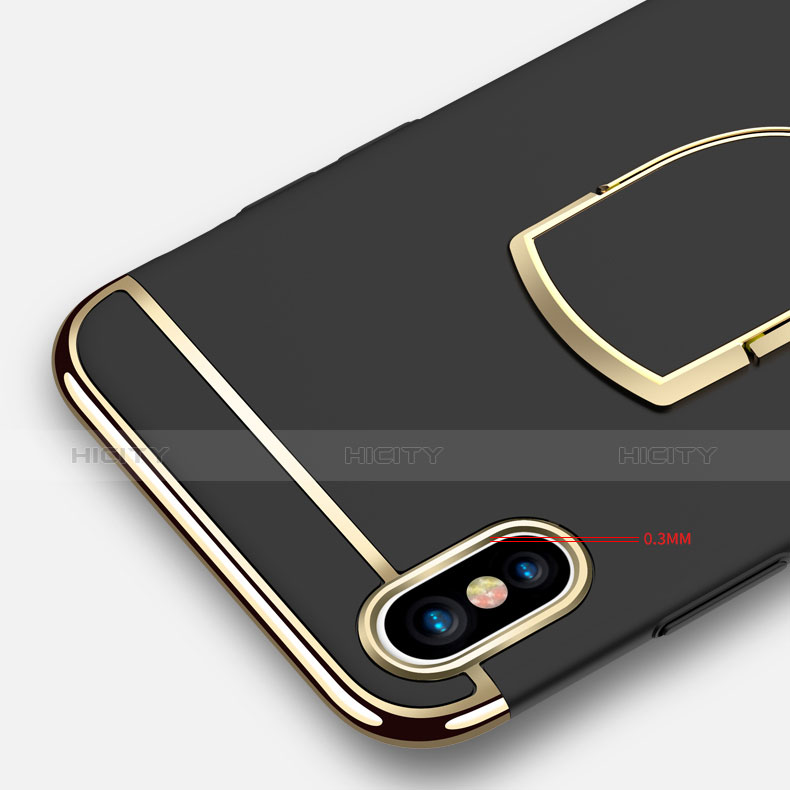 Custodia Lusso Metallo Laterale e Plastica con Anello Supporto F05 per Apple iPhone Xs Max Nero