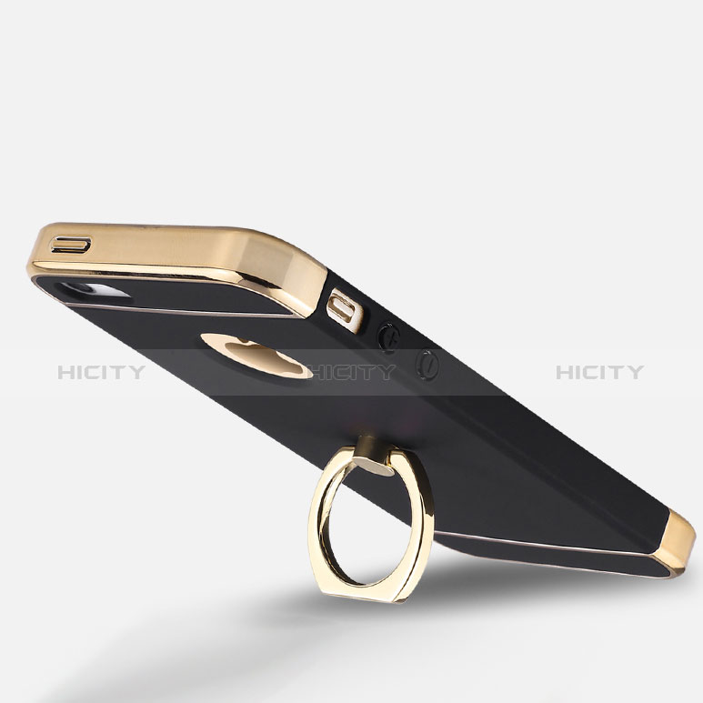 Custodia Lusso Metallo Laterale e Plastica con Anello Supporto per Apple iPhone 5 Nero