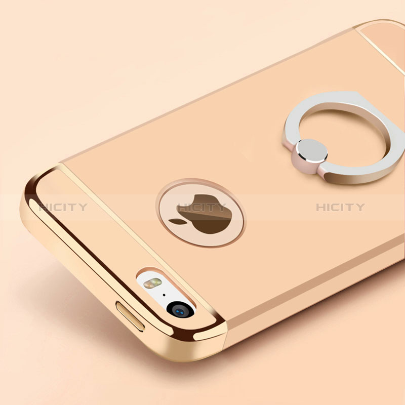 Custodia Lusso Metallo Laterale e Plastica con Anello Supporto per Apple iPhone 5 Oro