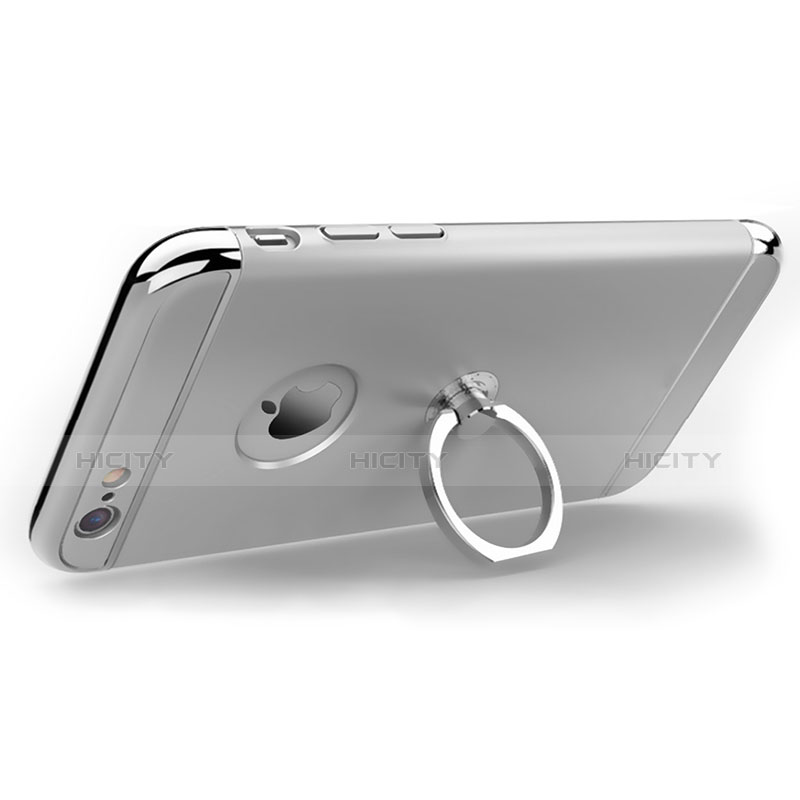 Custodia Lusso Metallo Laterale e Plastica con Anello Supporto per Apple iPhone 6 Argento