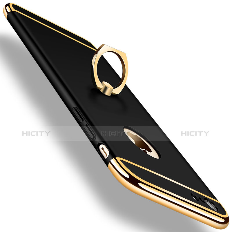 Custodia Lusso Metallo Laterale e Plastica con Anello Supporto per Apple iPhone 6 Plus Nero