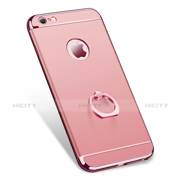 Custodia Lusso Metallo Laterale e Plastica con Anello Supporto per Apple iPhone 6 Plus Oro Rosa