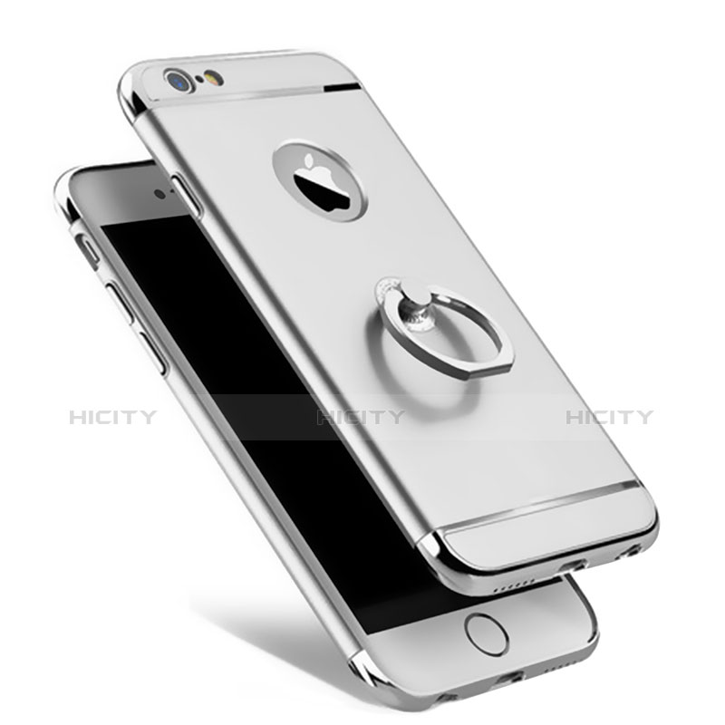 Custodia Lusso Metallo Laterale e Plastica con Anello Supporto per Apple iPhone 6S Argento