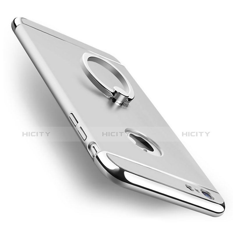 Custodia Lusso Metallo Laterale e Plastica con Anello Supporto per Apple iPhone 6S Argento