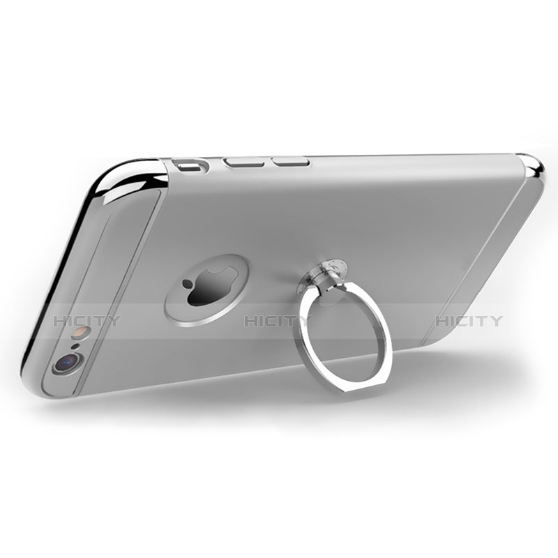 Custodia Lusso Metallo Laterale e Plastica con Anello Supporto per Apple iPhone 6S Argento