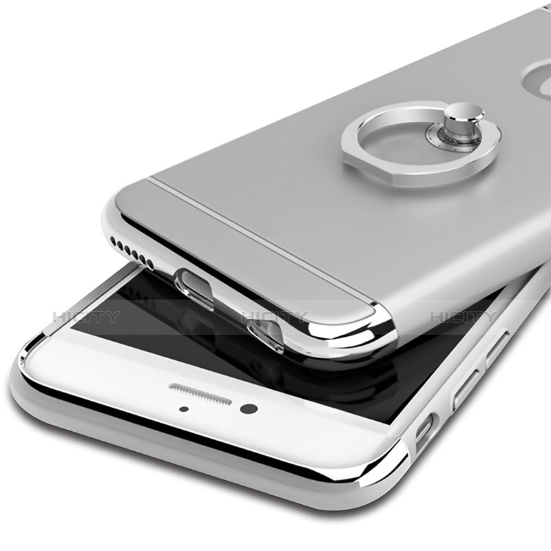 Custodia Lusso Metallo Laterale e Plastica con Anello Supporto per Apple iPhone 6S Argento