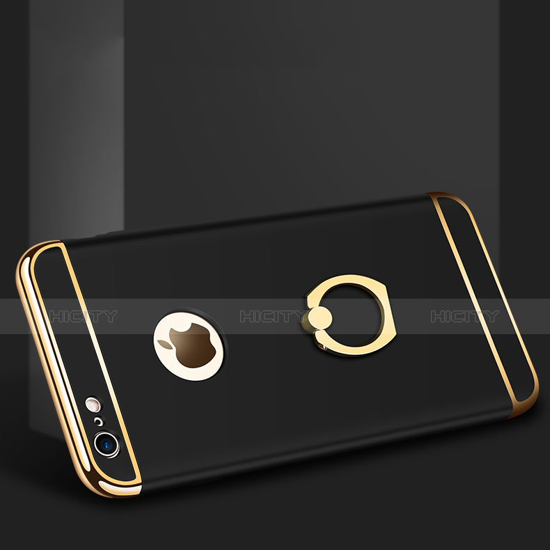 Custodia Lusso Metallo Laterale e Plastica con Anello Supporto per Apple iPhone 6S Plus Nero