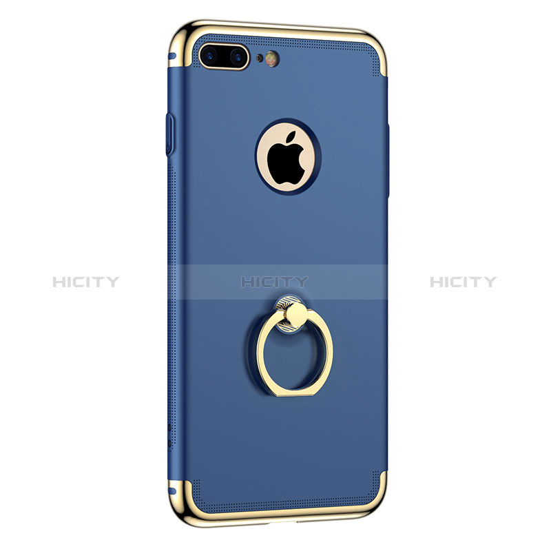 Custodia Lusso Metallo Laterale e Plastica con Anello Supporto per Apple iPhone 8 Plus Blu