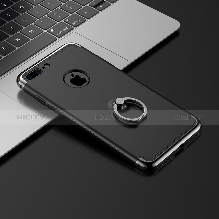 Custodia Lusso Metallo Laterale e Plastica con Anello Supporto per Apple iPhone 8 Plus Nero