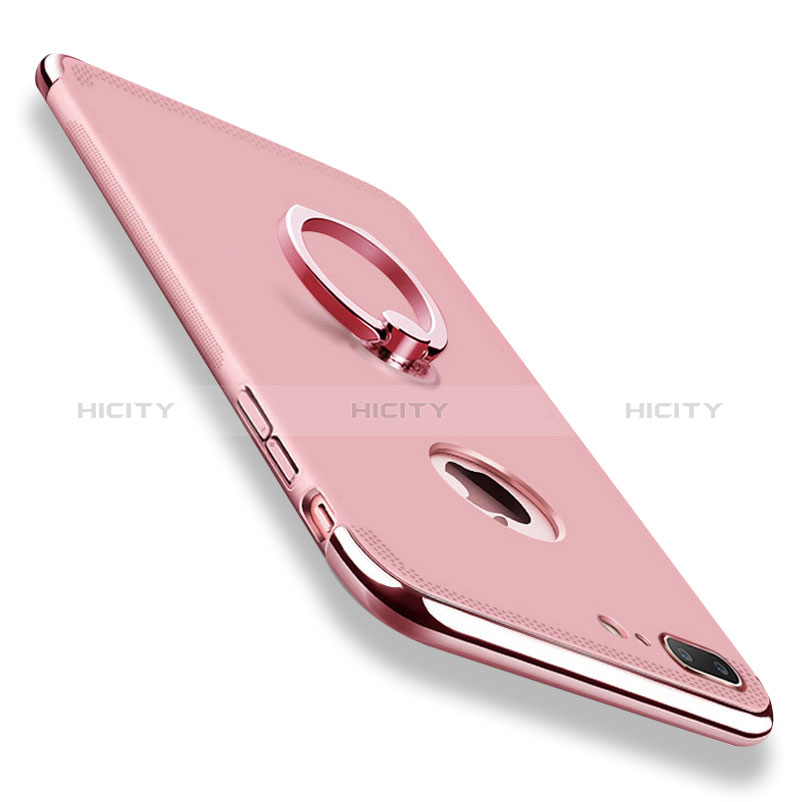 Custodia Lusso Metallo Laterale e Plastica con Anello Supporto per Apple iPhone 8 Plus Oro Rosa
