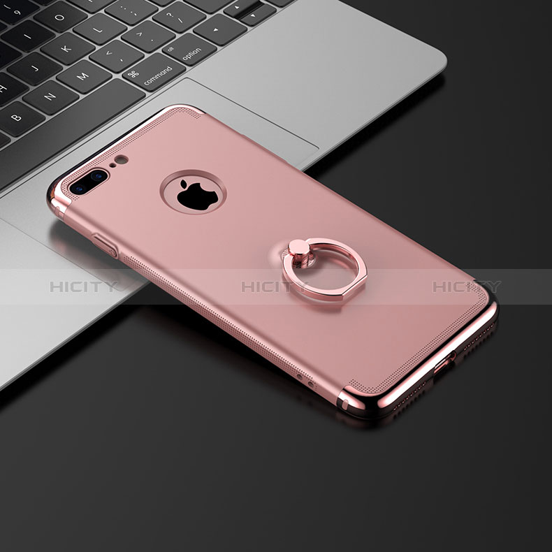 Custodia Lusso Metallo Laterale e Plastica con Anello Supporto per Apple iPhone 8 Plus Oro Rosa