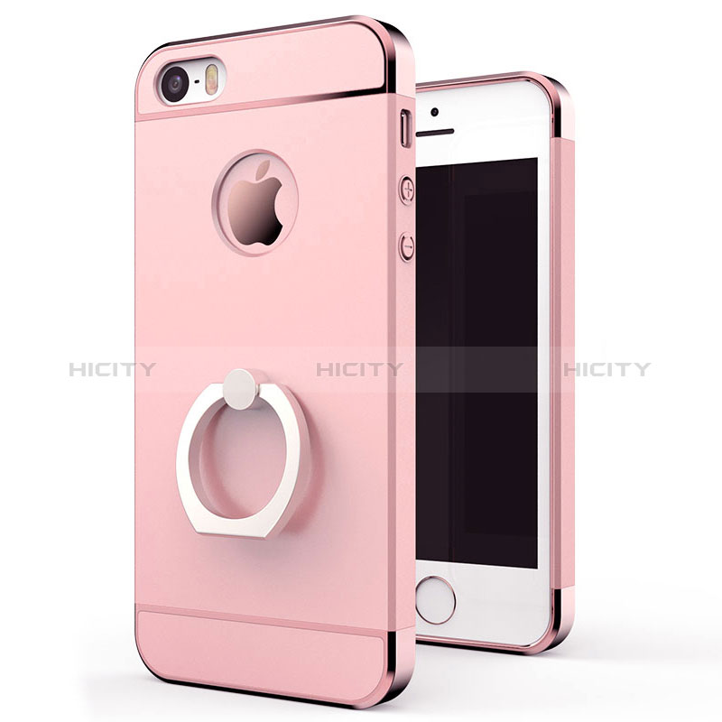 Custodia Lusso Metallo Laterale e Plastica con Anello Supporto per Apple iPhone SE Oro Rosa