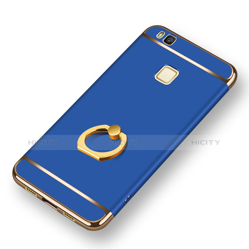 Custodia Lusso Metallo Laterale e Plastica con Anello Supporto per Huawei G9 Lite Blu